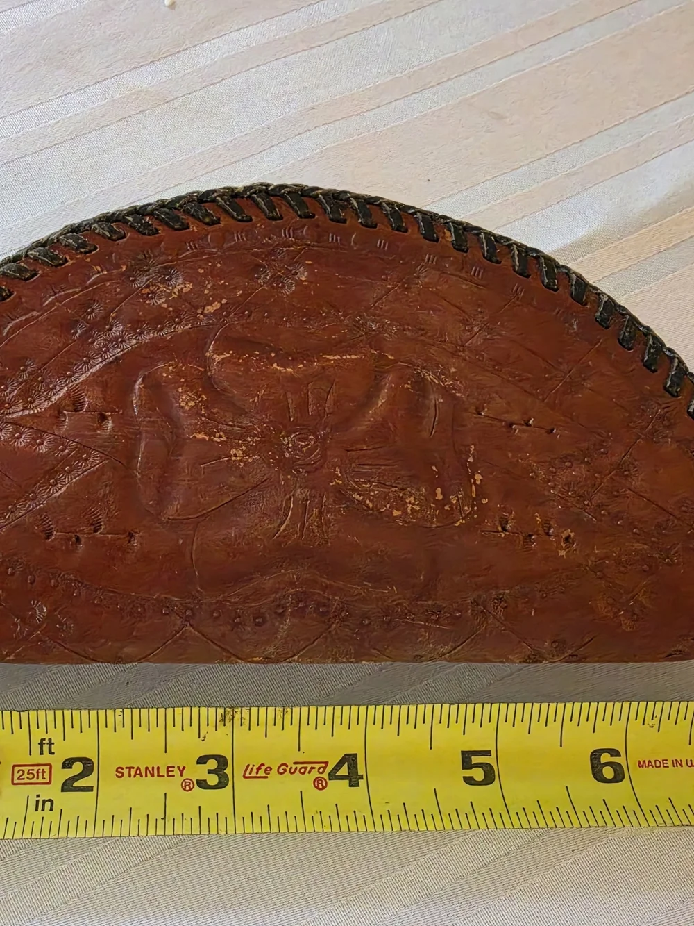 Vintage Mexican Hand-tooled Leather Half-moon Clutch Coin Purse Mid-Century Boho